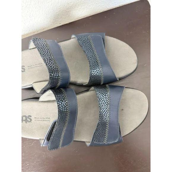 SAS Nudu Leather Slide Sandal Sz 11 Blue Metallic Summer Comfort Slip On $159 - Picture 7 of 9